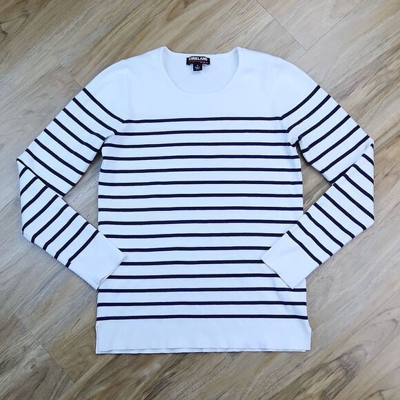 💜Kirkland White & Blue Stripe Long Sleeve Sweater Small - Picture 1 of 8